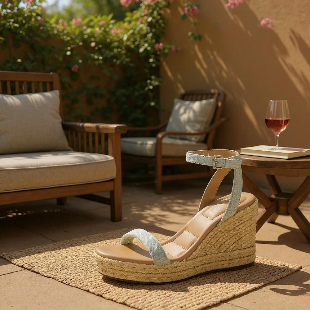 Women's Padded Light Blue Denim Wedge Espadrille Platform Sandals 9.5 M - Picture 9 of 9